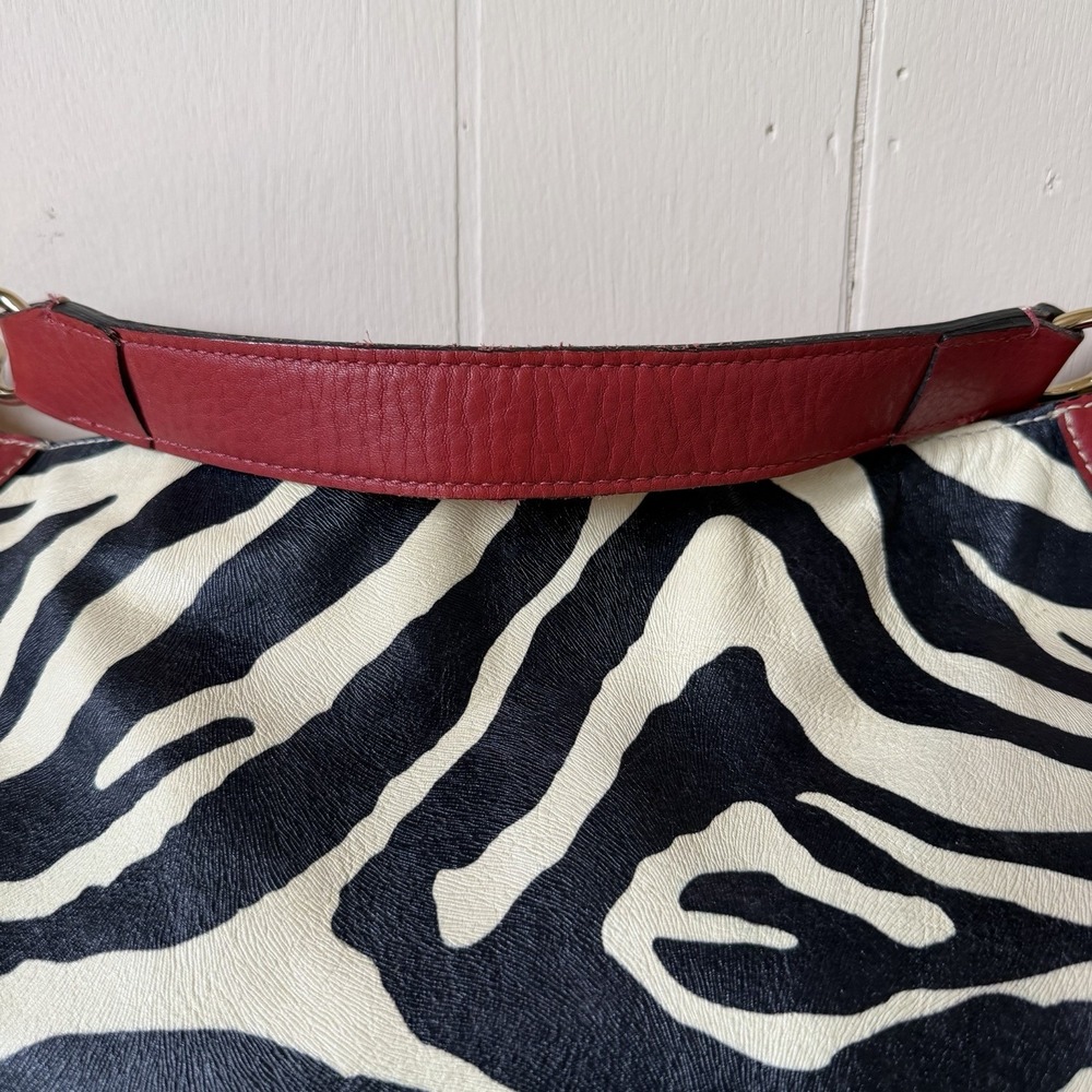 Dooney & Bourke VTG Y2K Zebra Print Leather Slouchy Hobo Bag (L) Purse Designer - Picture 8 of 13